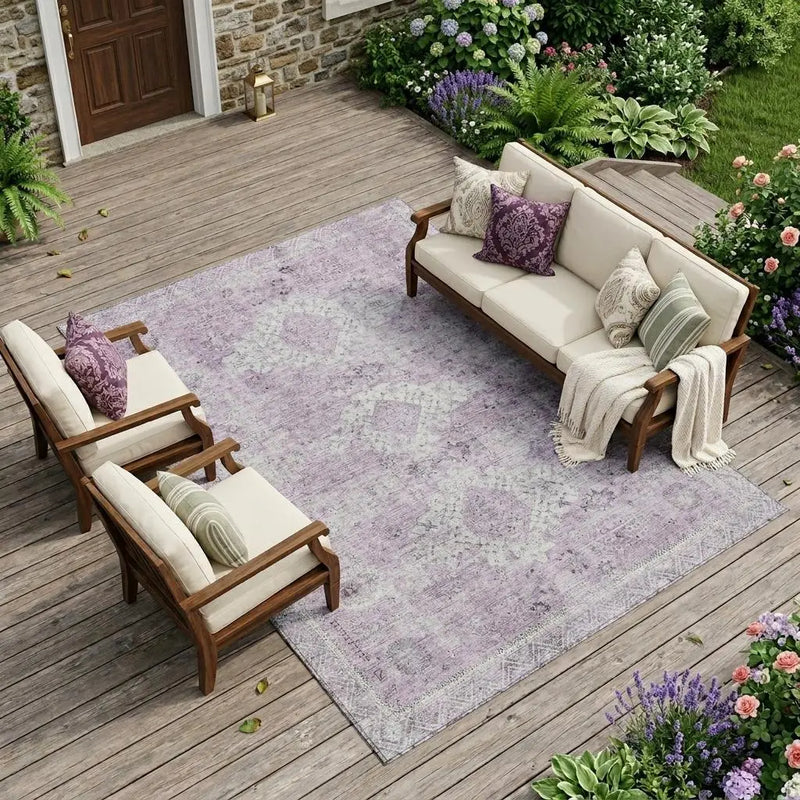 9' X 12' Lilac And Purple Oriental Washable Indoor Outdoor Area Rug Homeroots Outdoor