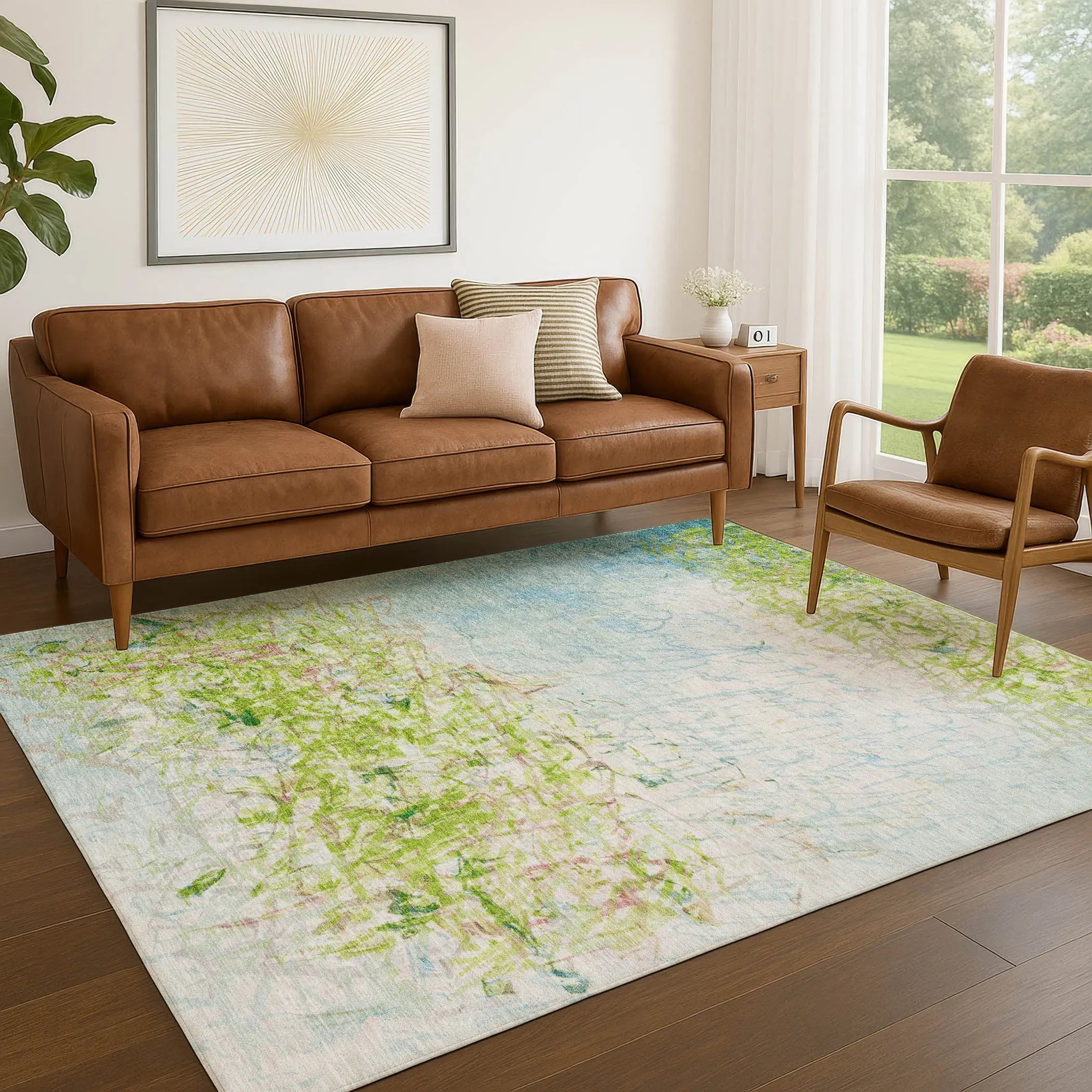 9' X 12' Lime Green And Ivory Abstract Washable Indoor Outdoor Area Rug Homeroots Outdoor