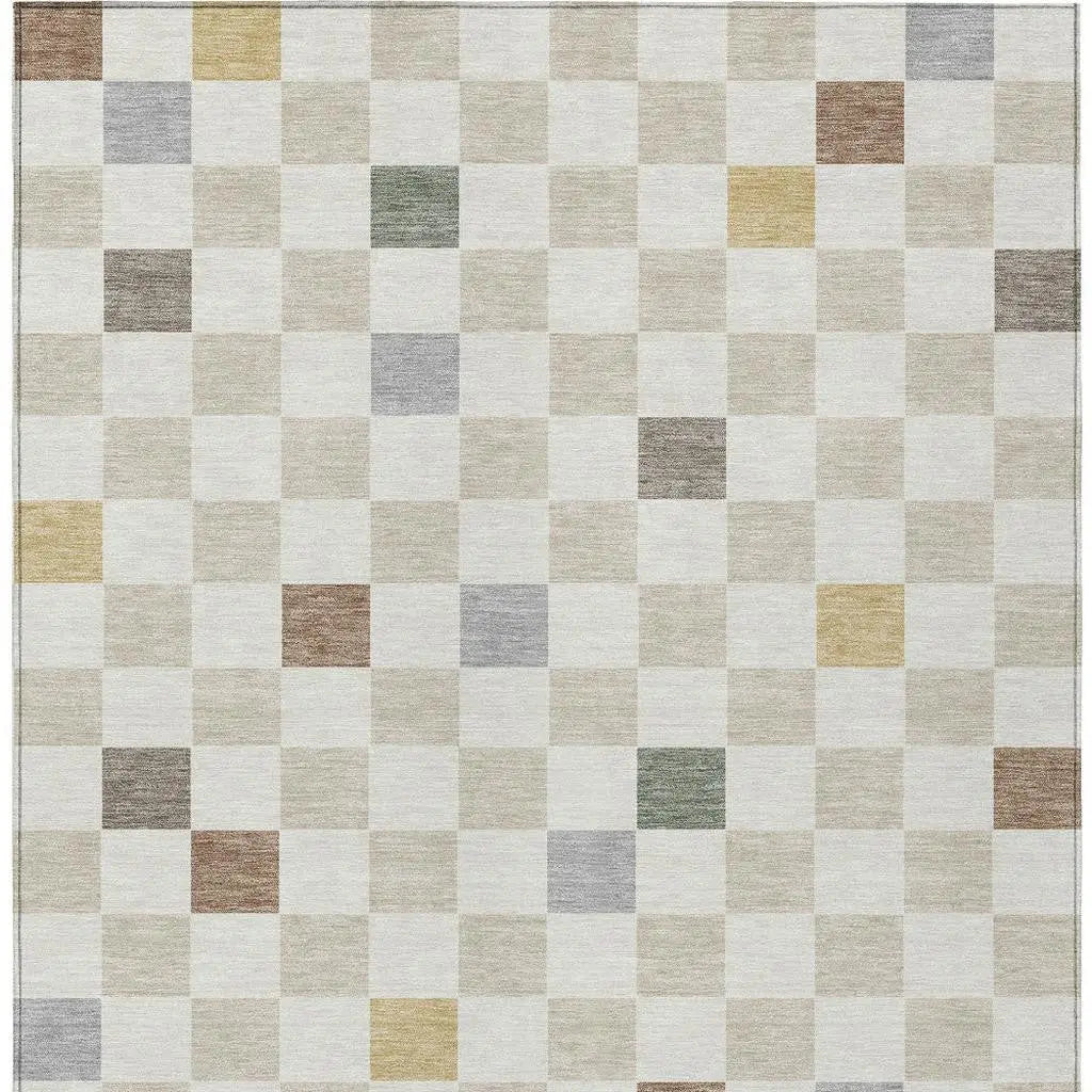 9' X 12' Linen And Black Geometric Washable Indoor Outdoor Area Rug Homeroots Outdoor