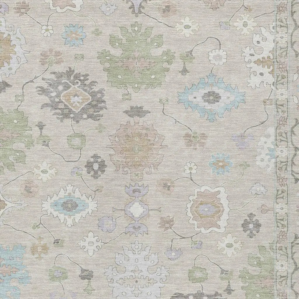 9' X 12' Linen And Fern Green Oriental Washable Indoor Outdoor Area Rug Homeroots Outdoor