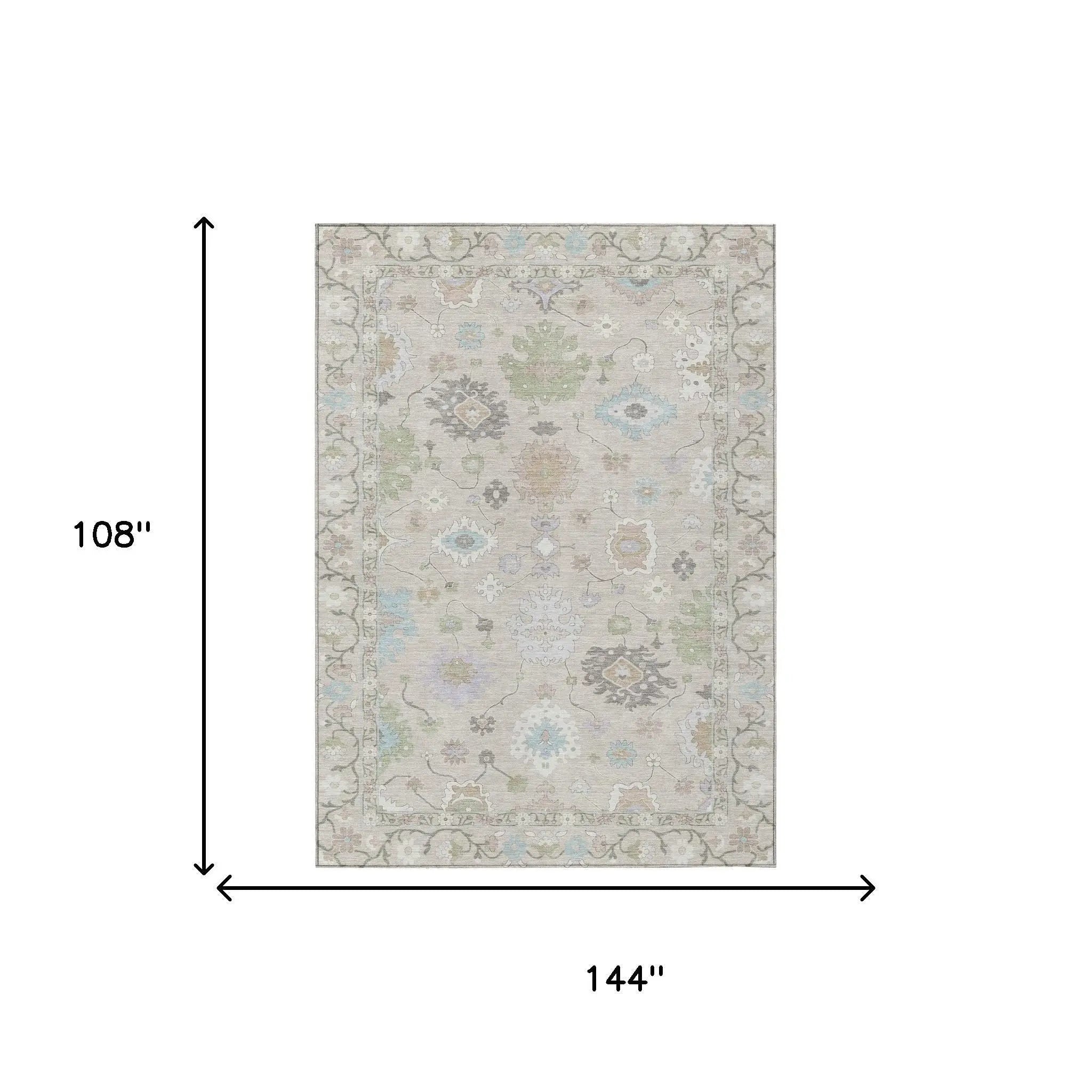 9' X 12' Linen And Fern Green Oriental Washable Indoor Outdoor Area Rug Homeroots Outdoor