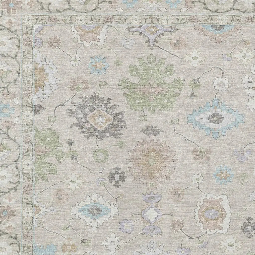 9' X 12' Linen And Fern Green Oriental Washable Indoor Outdoor Area Rug Homeroots Outdoor