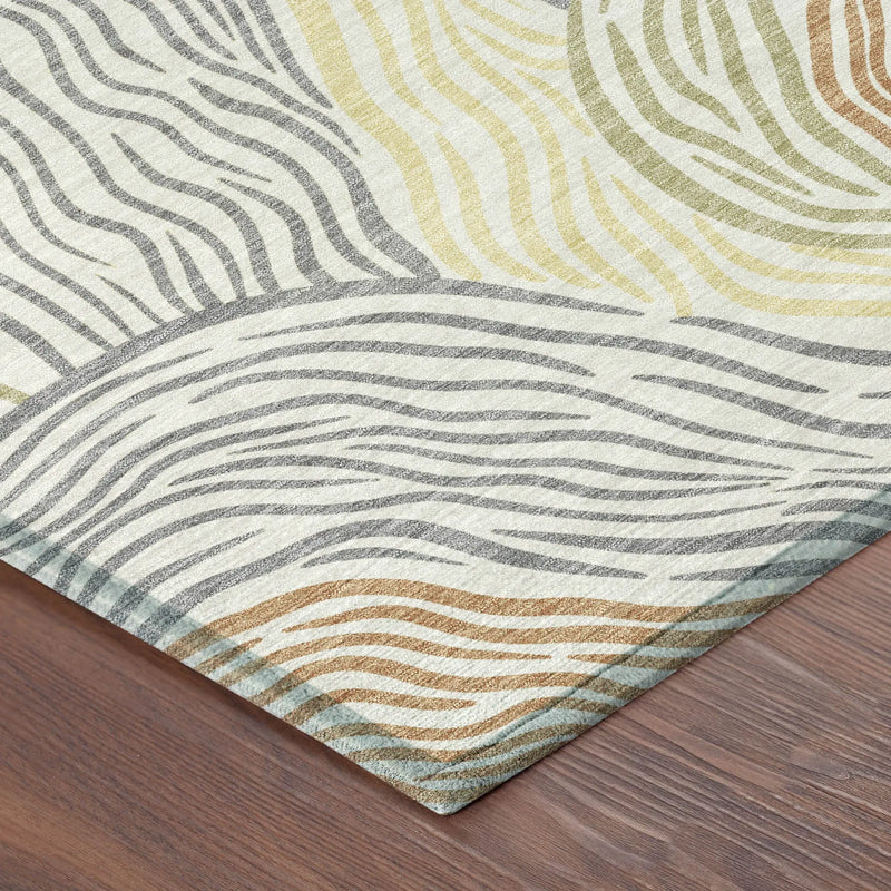 9' X 12' Linen And Green Ikat Washable Indoor Outdoor Area Rug Homeroots Outdoor