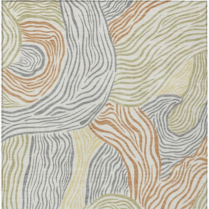 9' X 12' Linen And Green Ikat Washable Indoor Outdoor Area Rug Homeroots Outdoor