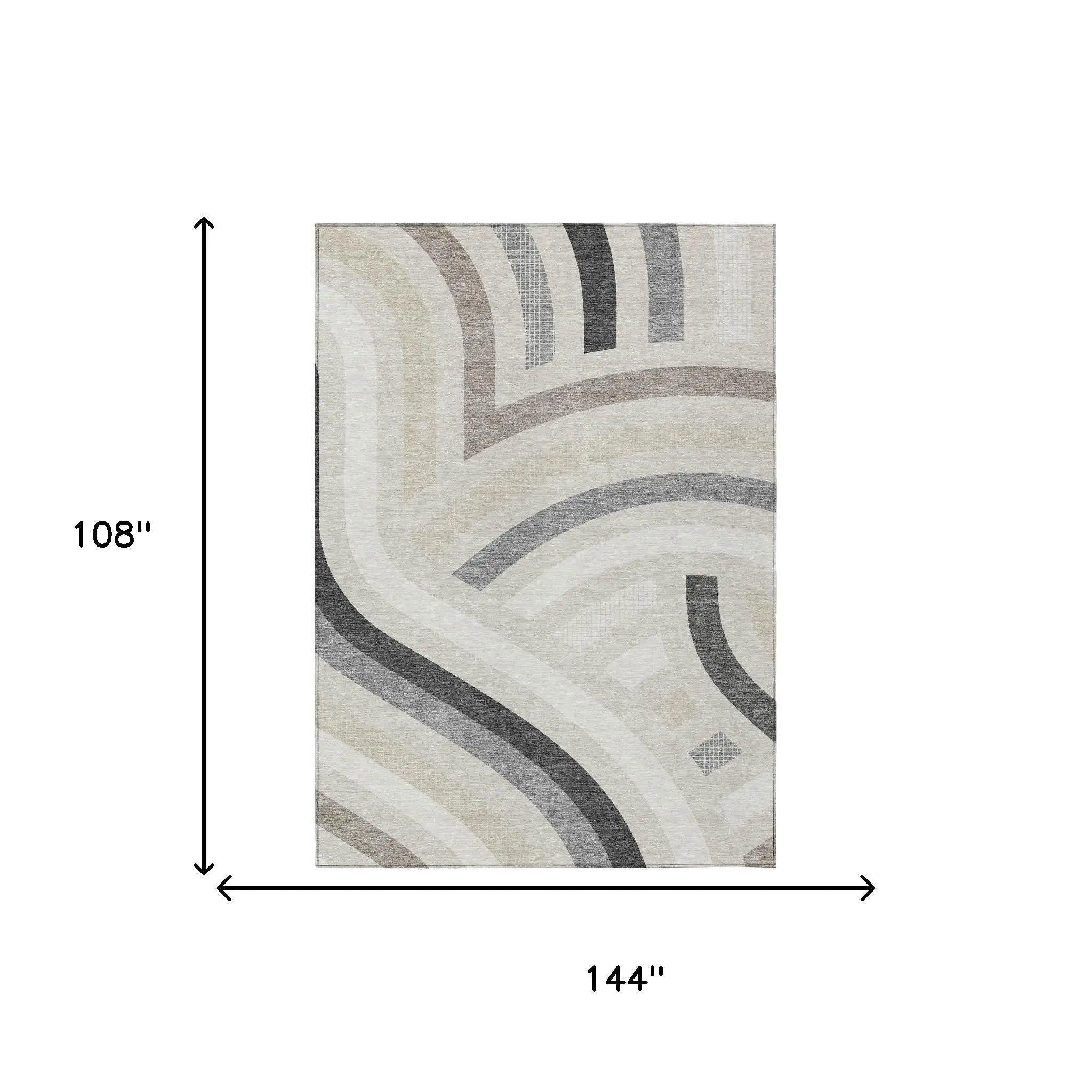9' X 12' Linen And Ivory Abstract Washable Indoor Outdoor Area Rug Homeroots Outdoor