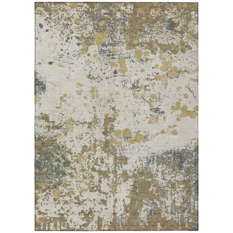 9' X 12' Linen And Ivory Abstract Washable Indoor Outdoor Area Rug Homeroots Outdoor