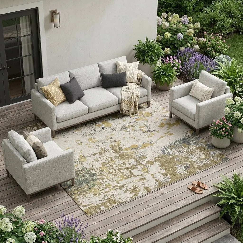 9' X 12' Linen And Ivory Abstract Washable Indoor Outdoor Area Rug Homeroots Outdoor