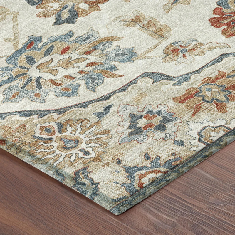 9' X 12' Linen And Ivory Floral Medallion Washable Indoor Outdoor Area Rug Homeroots Outdoor