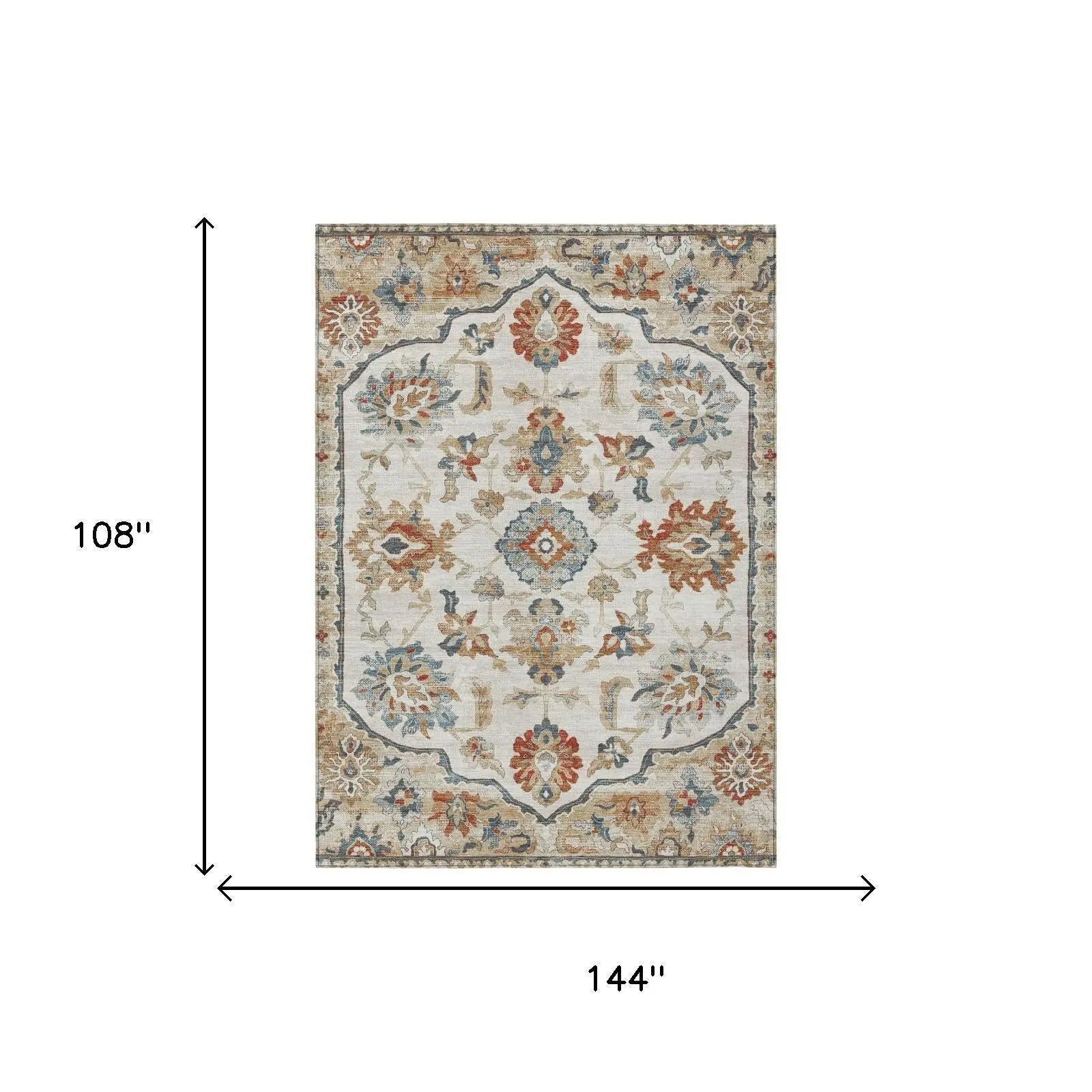 9' X 12' Linen And Ivory Floral Medallion Washable Indoor Outdoor Area Rug Homeroots Outdoor