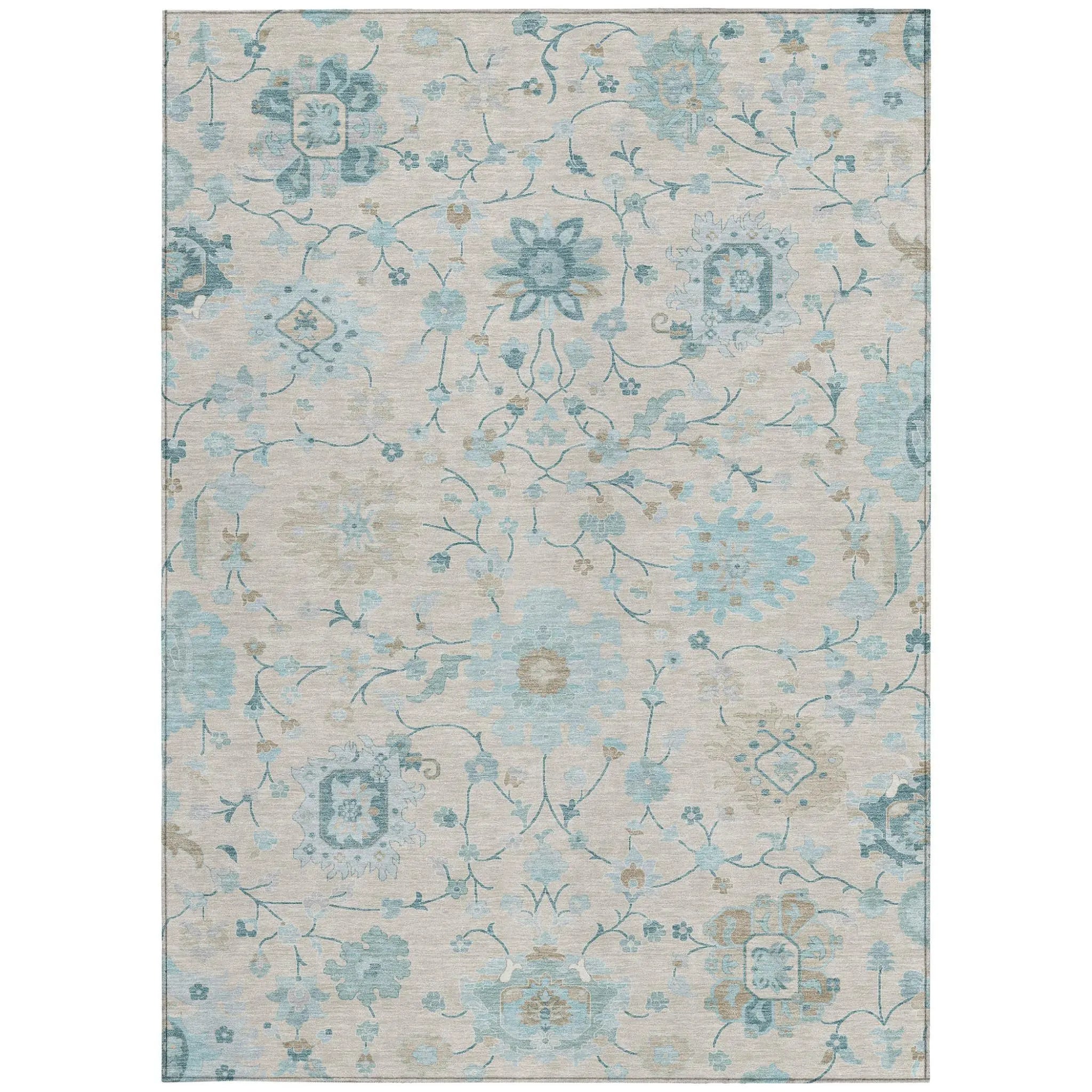 9' X 12' Linen And Ivory Floral Washable Indoor Outdoor Area Rug Homeroots Outdoor
