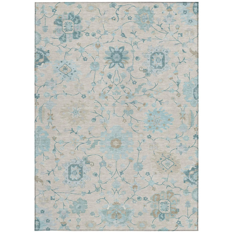 9' X 12' Linen And Ivory Floral Washable Indoor Outdoor Area Rug Homeroots Outdoor