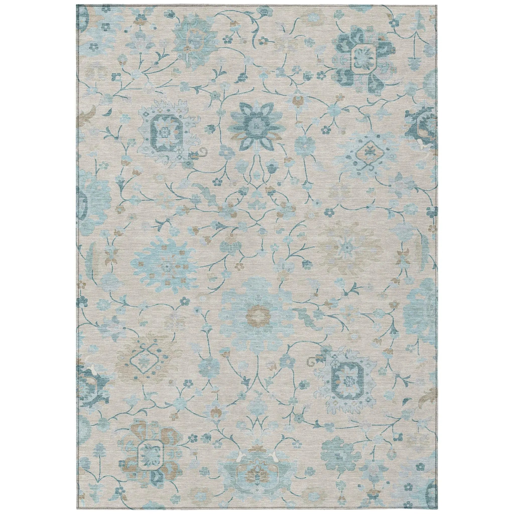 9' X 12' Linen And Ivory Floral Washable Indoor Outdoor Area Rug Homeroots Outdoor