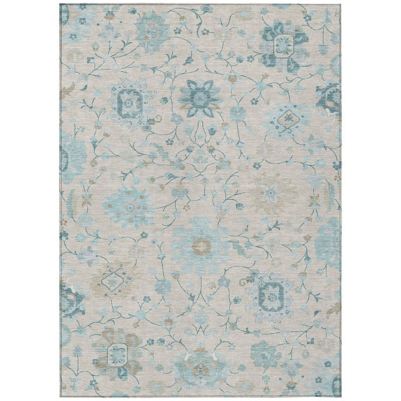 9' X 12' Linen And Ivory Floral Washable Indoor Outdoor Area Rug Homeroots Outdoor