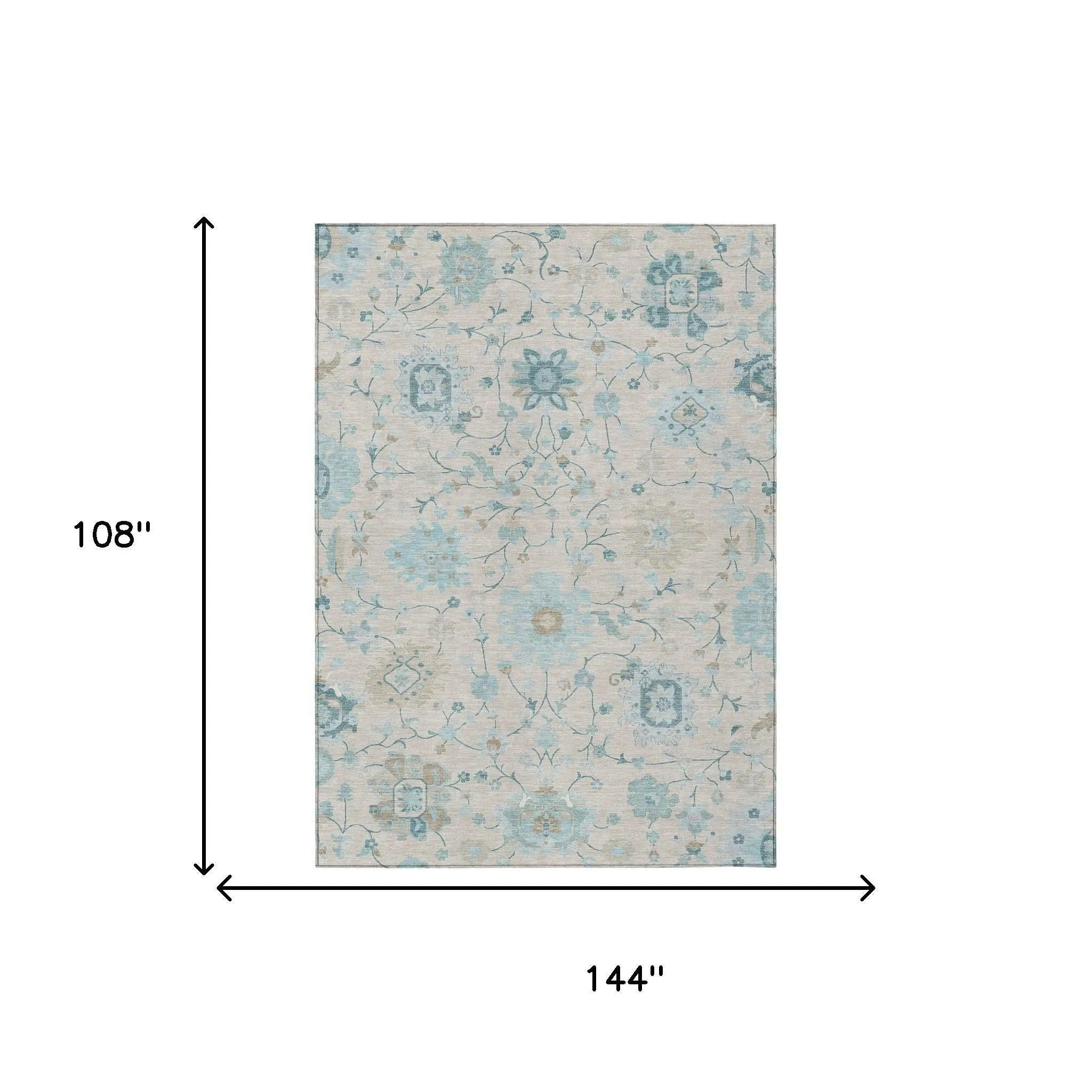 9' X 12' Linen And Ivory Floral Washable Indoor Outdoor Area Rug Homeroots Outdoor