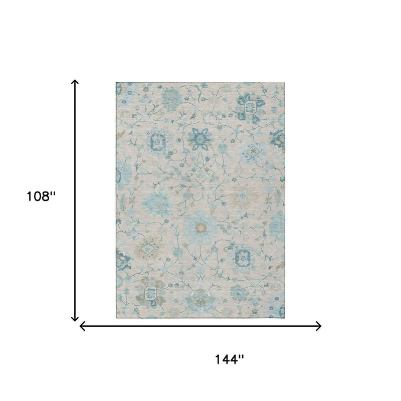 9' X 12' Linen And Ivory Floral Washable Indoor Outdoor Area Rug Homeroots Outdoor
