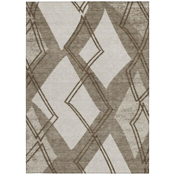 9' X 12' Linen And Ivory Geometric Washable Indoor Outdoor Area Rug Homeroots Outdoor