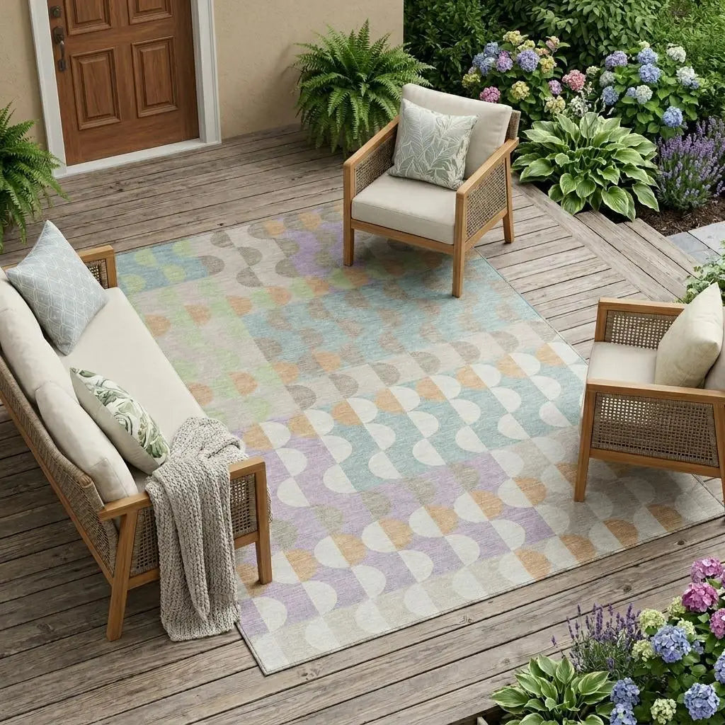 9' X 12' Linen And Ivory Geometric Washable Indoor Outdoor Area Rug Homeroots Outdoor