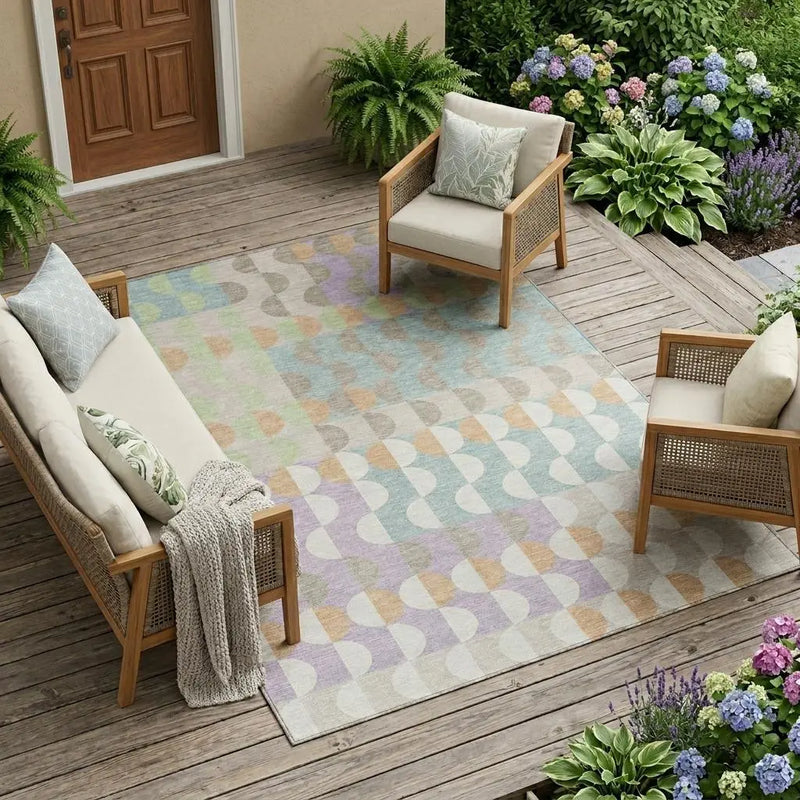 9' X 12' Linen And Ivory Geometric Washable Indoor Outdoor Area Rug Homeroots Outdoor