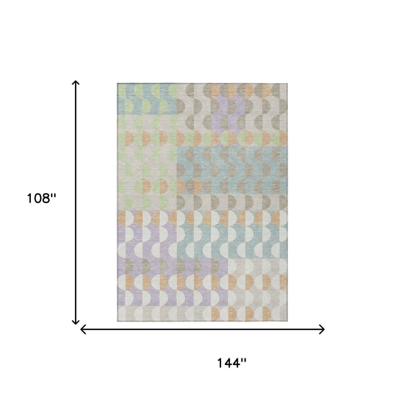 9' X 12' Linen And Ivory Geometric Washable Indoor Outdoor Area Rug Homeroots Outdoor
