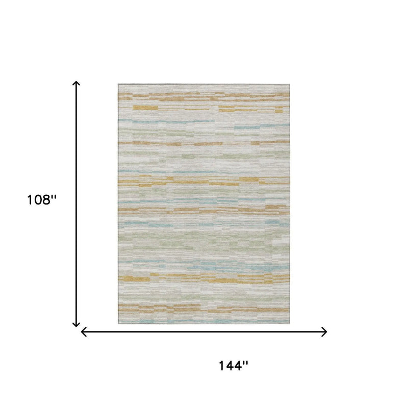 9' X 12' Linen And Ivory Striped Washable Indoor Outdoor Area Rug Homeroots Outdoor