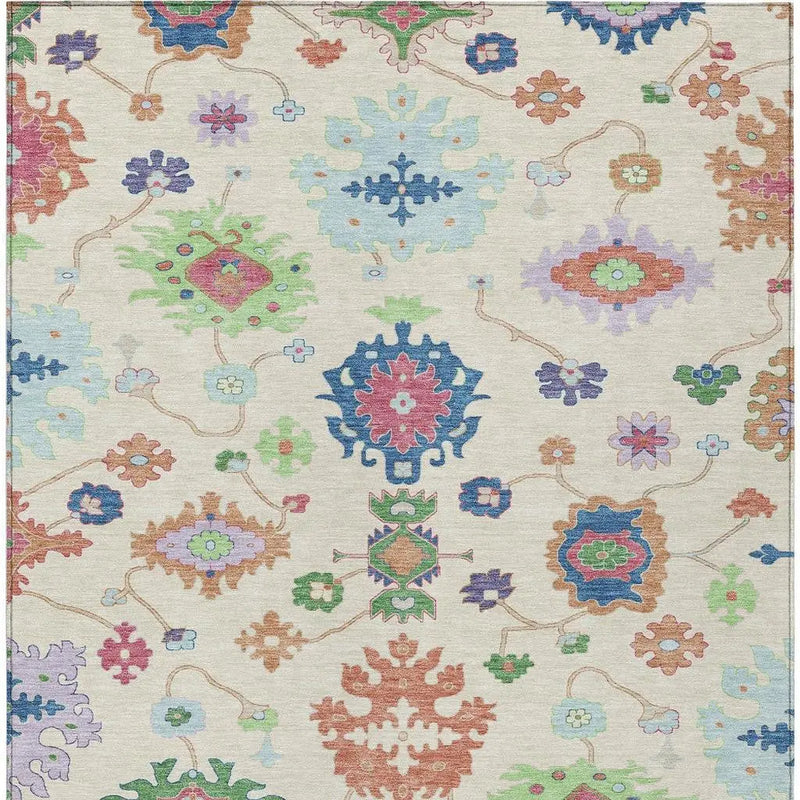 9' X 12' Linen And Navy Blue Oriental Washable Indoor Outdoor Area Rug Homeroots Outdoor