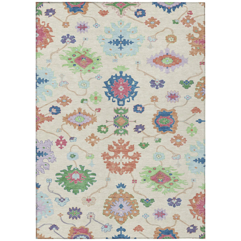 9' X 12' Linen And Navy Blue Oriental Washable Indoor Outdoor Area Rug Homeroots Outdoor