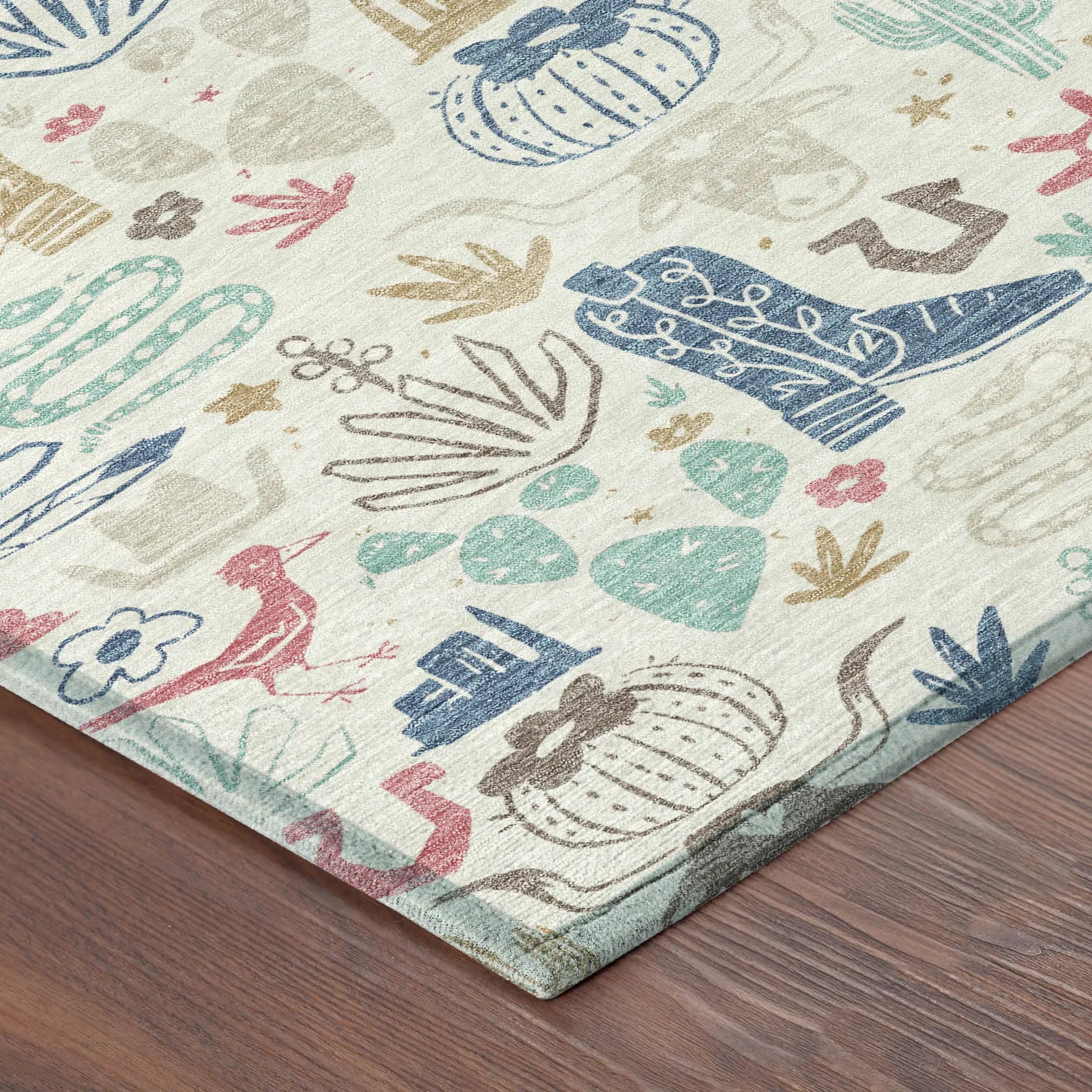 9' X 12' Linen And Pink Cactus Washable Indoor Outdoor Area Rug Homeroots Outdoor