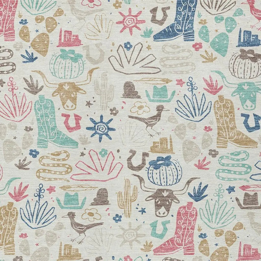 9' X 12' Linen And Pink Cactus Washable Indoor Outdoor Area Rug Homeroots Outdoor