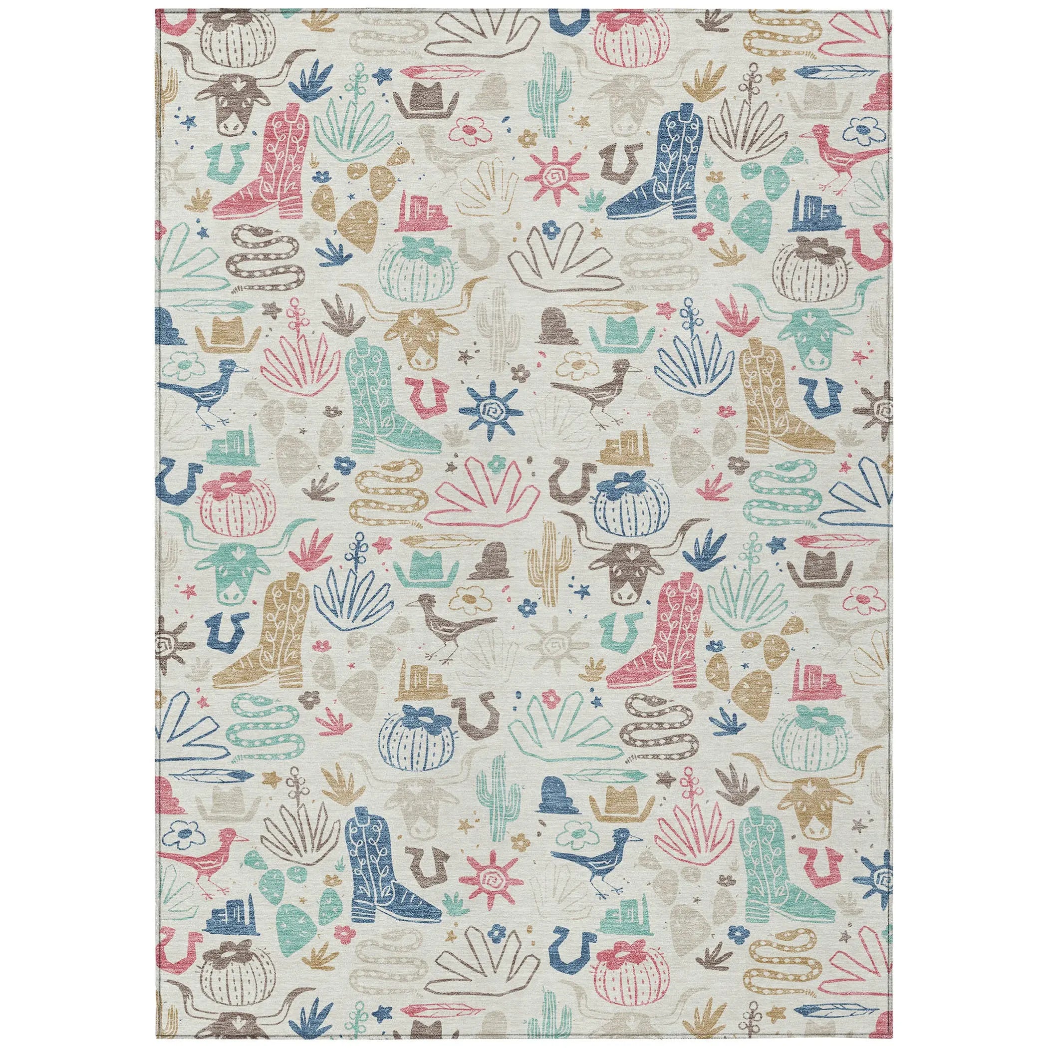 9' X 12' Linen And Pink Cactus Washable Indoor Outdoor Area Rug Homeroots Outdoor
