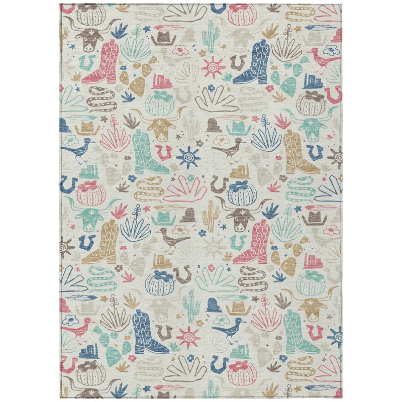 9' X 12' Linen And Pink Cactus Washable Indoor Outdoor Area Rug Homeroots Outdoor