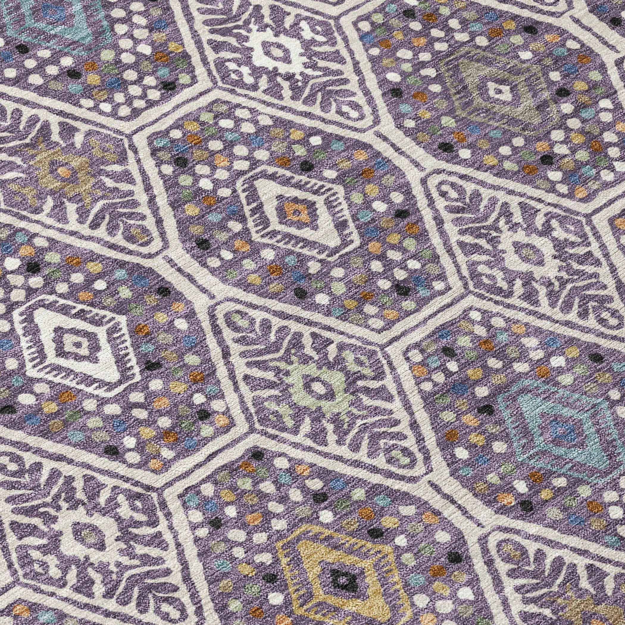 9' X 12' Linen And Plum Geometric Washable Indoor Outdoor Area Rug Homeroots Outdoor
