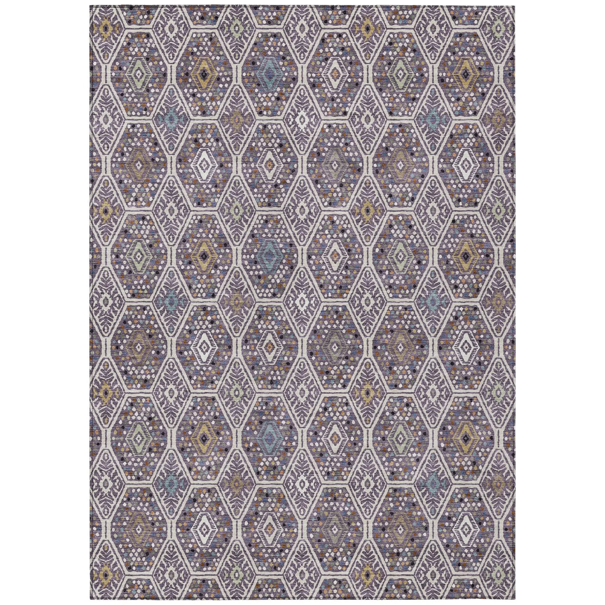 9' X 12' Linen And Plum Geometric Washable Indoor Outdoor Area Rug Homeroots Outdoor