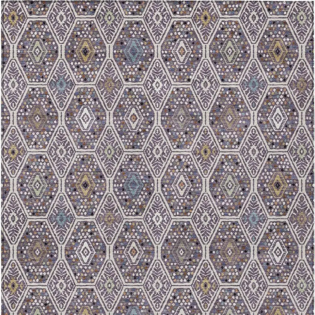 9' X 12' Linen And Plum Geometric Washable Indoor Outdoor Area Rug Homeroots Outdoor