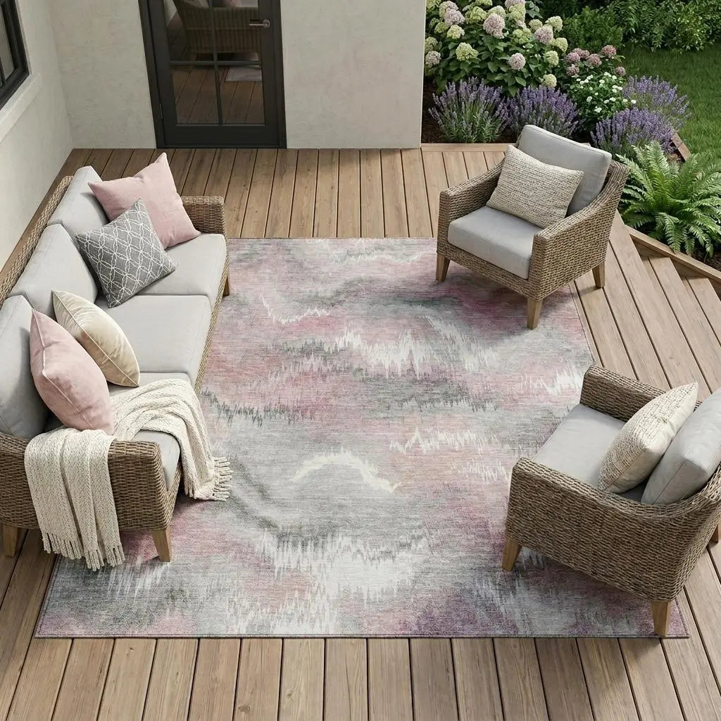 9' X 12' Mauve And Pink Abstract Washable Indoor Outdoor Area Rug Homeroots Outdoor