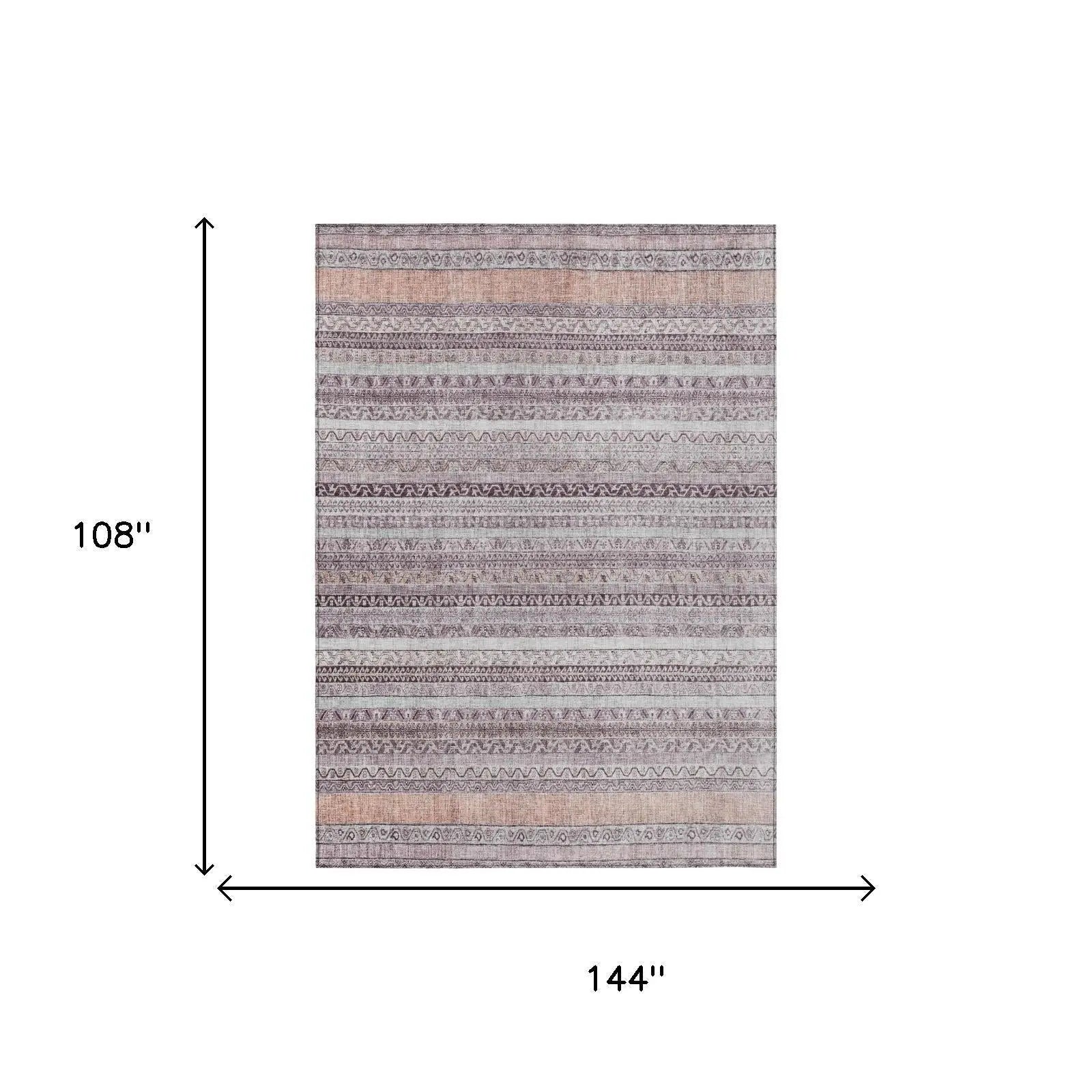 9' X 12' Mauve And Pink Striped Washable Indoor Outdoor Area Rug Homeroots Outdoor
