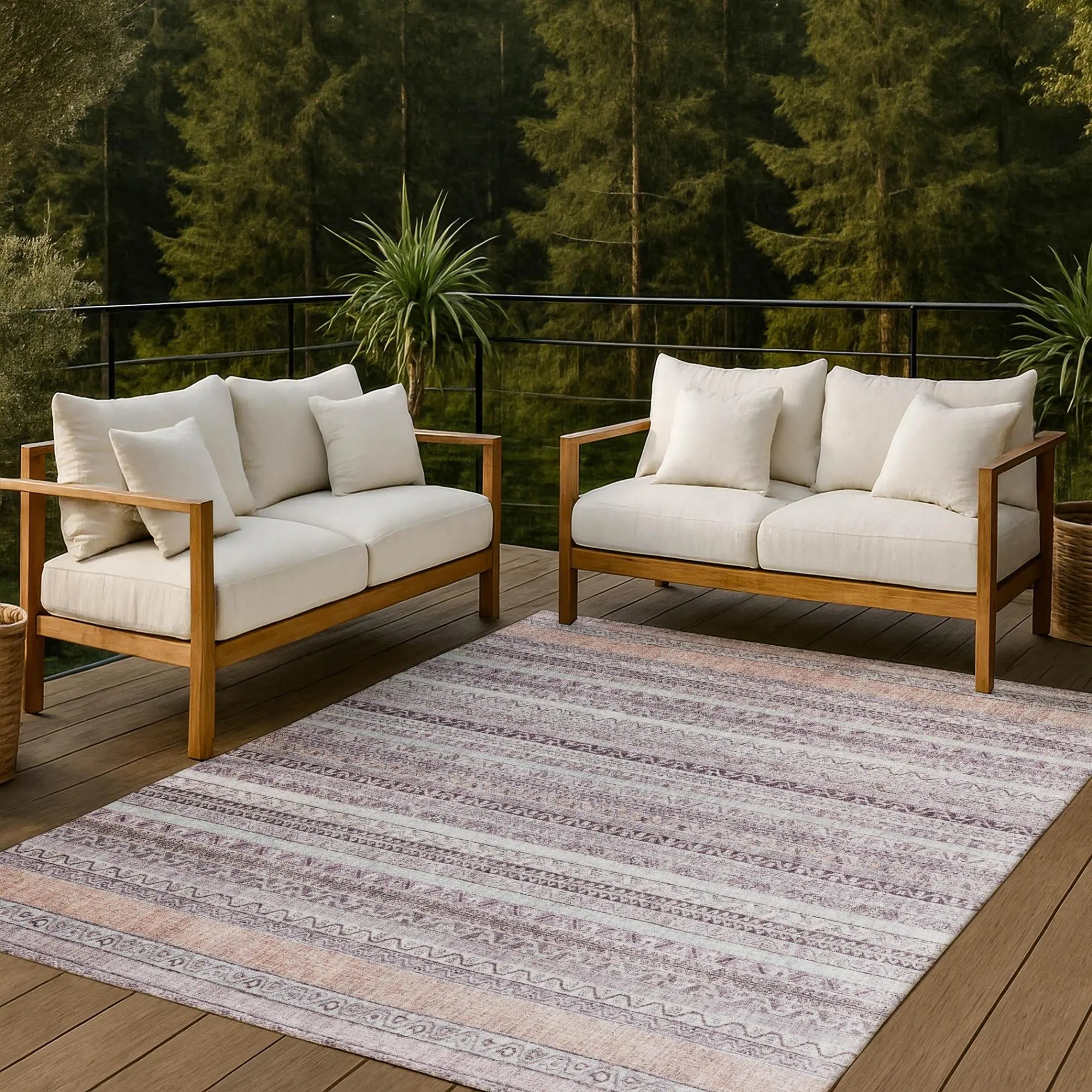 9' X 12' Mauve And Pink Striped Washable Indoor Outdoor Area Rug Homeroots Outdoor