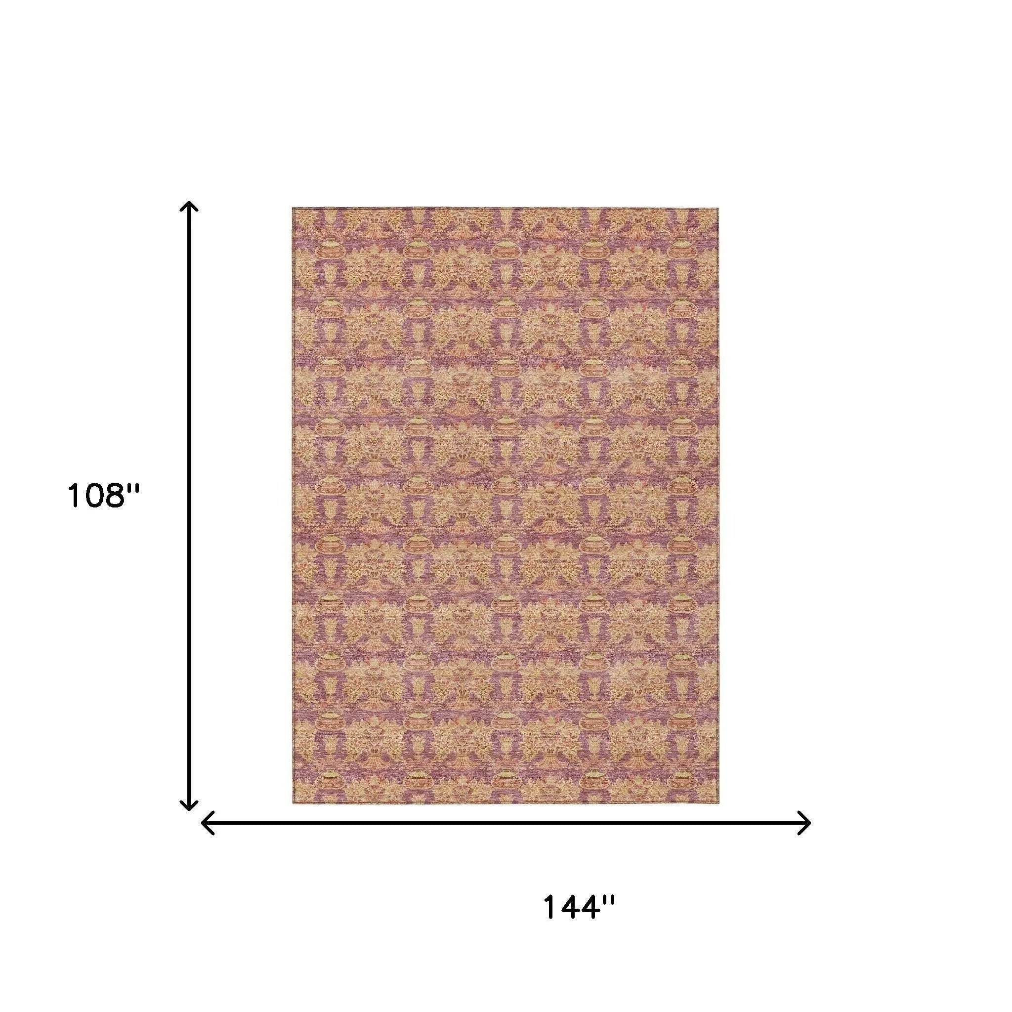 9' X 12' Mauve And Taupe Floral Washable Indoor Outdoor Area Rug Homeroots Outdoor