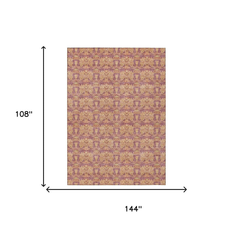 9' X 12' Mauve And Taupe Floral Washable Indoor Outdoor Area Rug Homeroots Outdoor