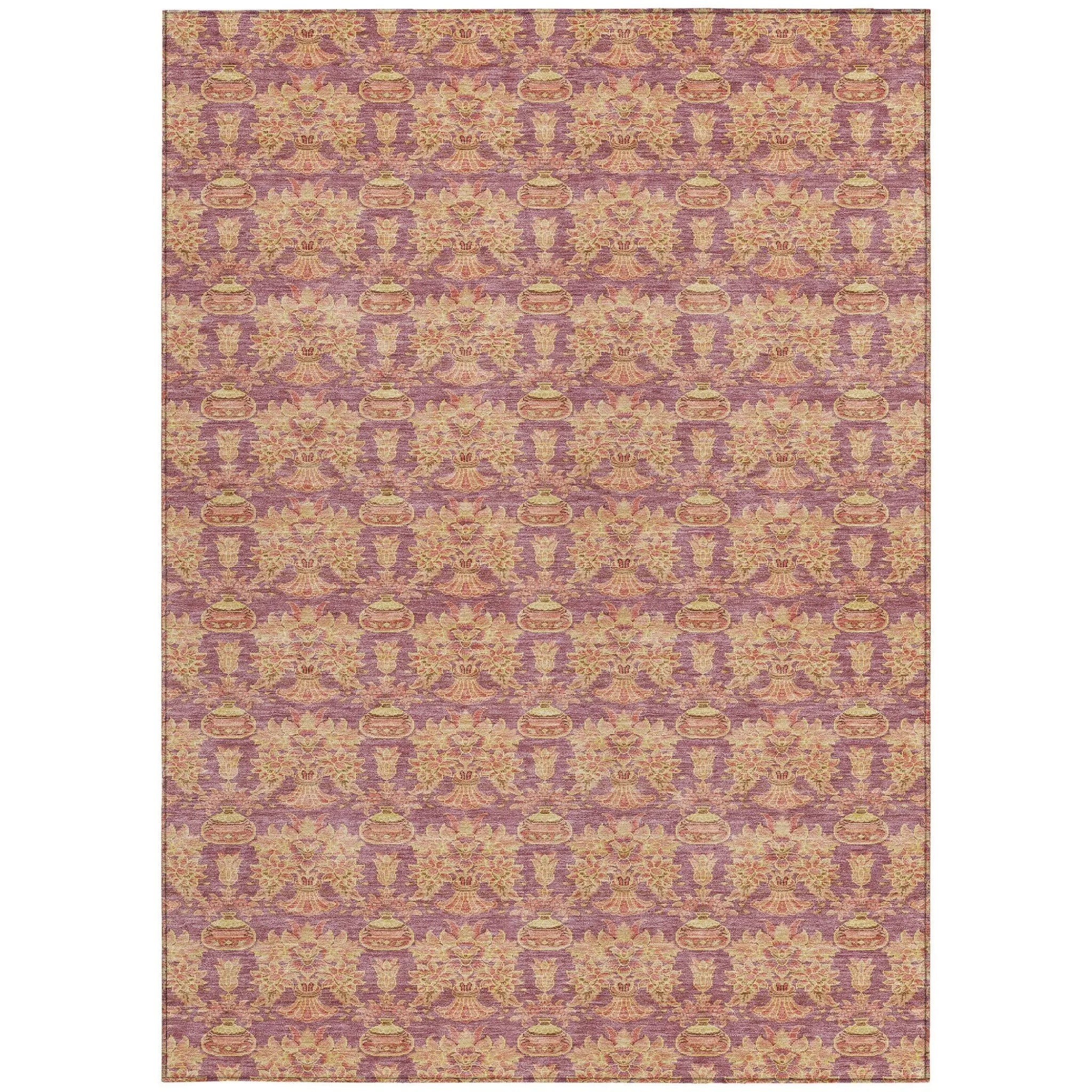 9' X 12' Mauve And Taupe Floral Washable Indoor Outdoor Area Rug Homeroots Outdoor