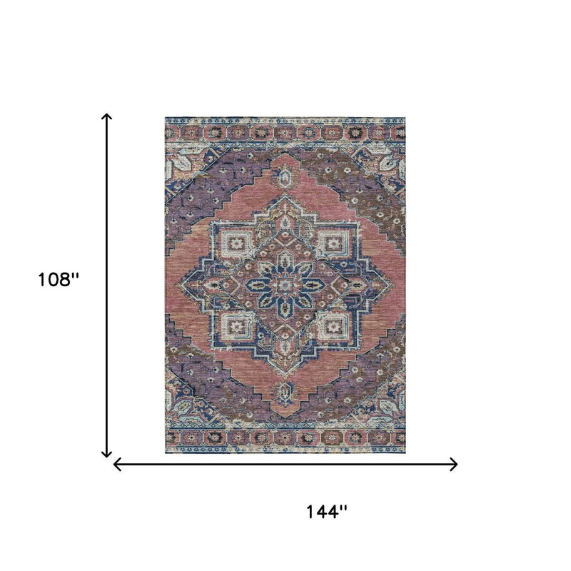 9' X 12' Merlot And Gold Oriental Washable Indoor Outdoor Area Rug Homeroots Outdoor