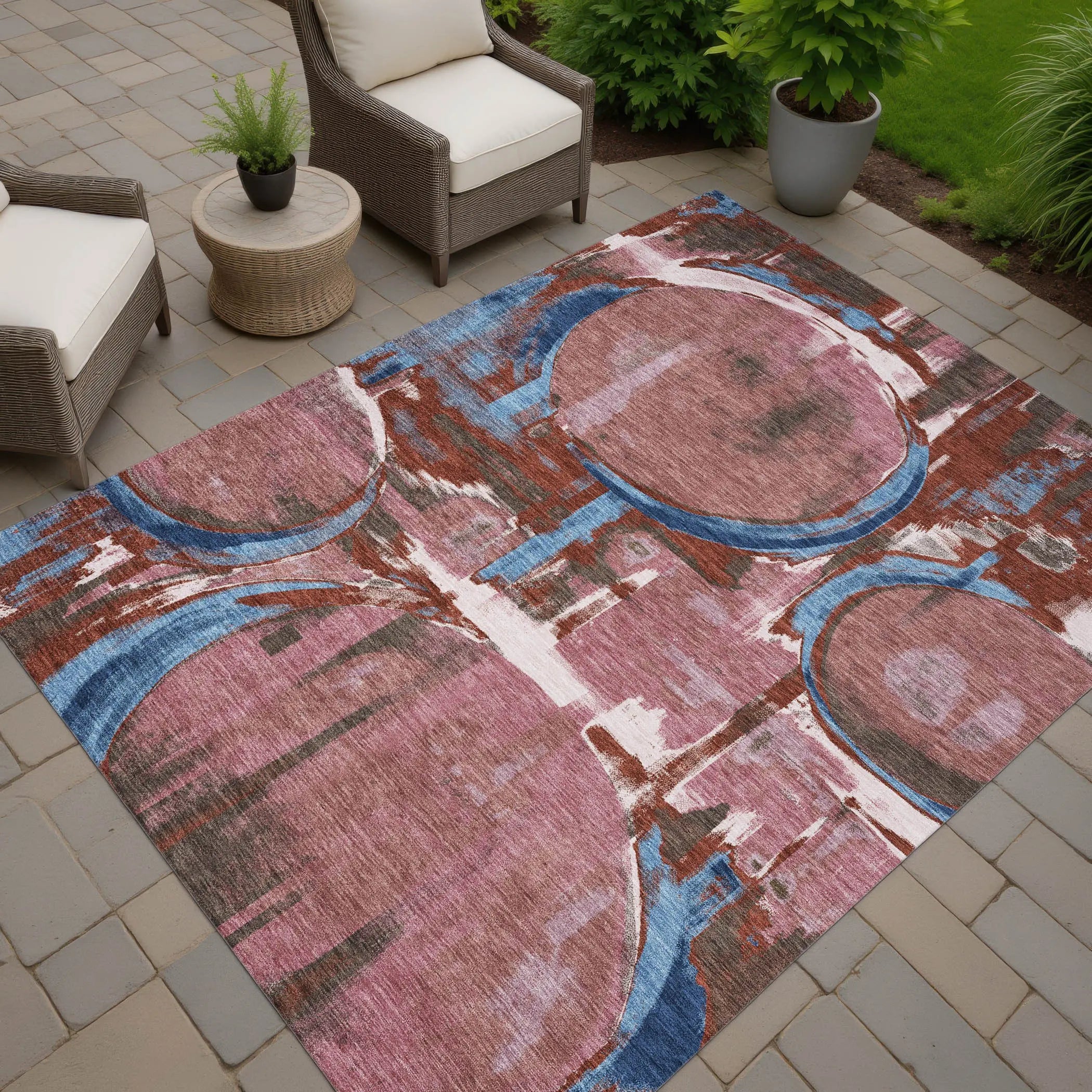 9' X 12' Merlot And Red Abstract Washable Indoor Outdoor Area Rug Homeroots Outdoor