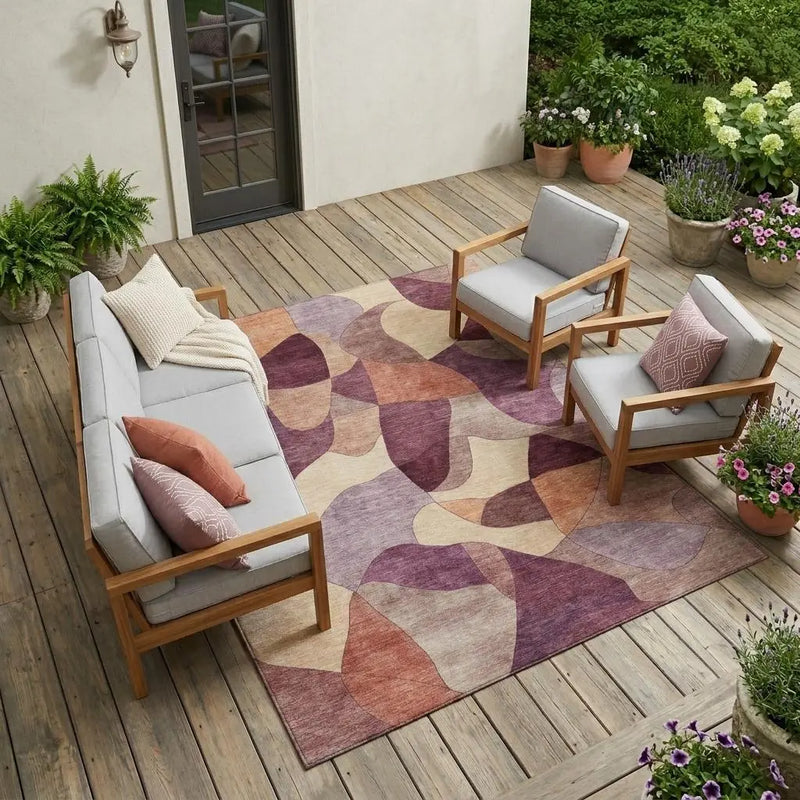 9' X 12' Merlot And Red Abstract Washable Indoor Outdoor Area Rug Homeroots Outdoor