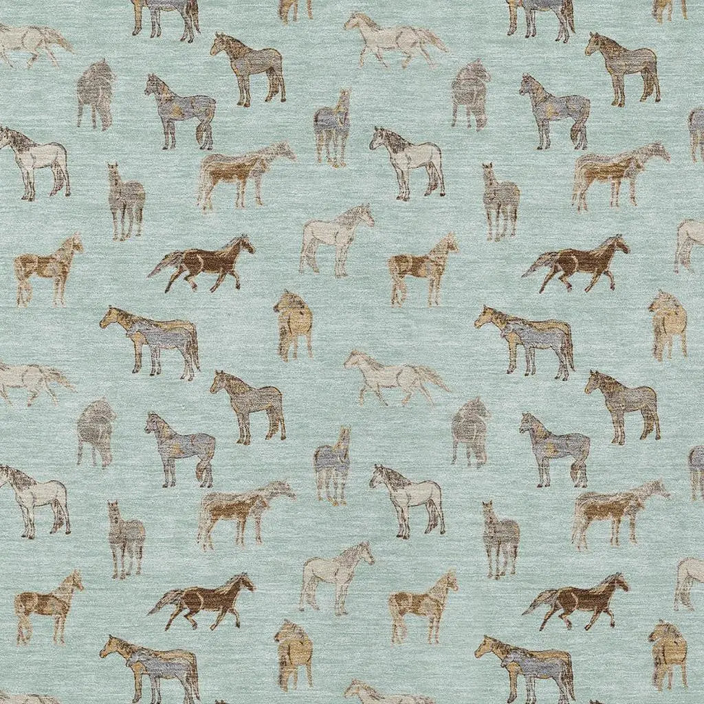 9' X 12' Mint Green And Beige Horse Washable Indoor Outdoor Area Rug Homeroots Outdoor