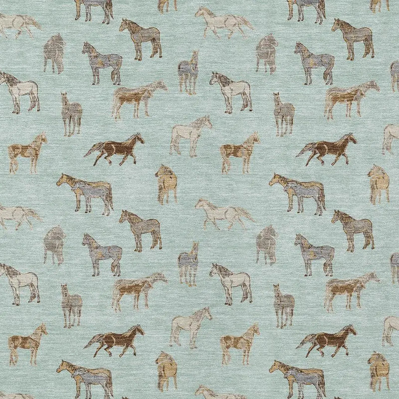 9' X 12' Mint Green And Beige Horse Washable Indoor Outdoor Area Rug Homeroots Outdoor