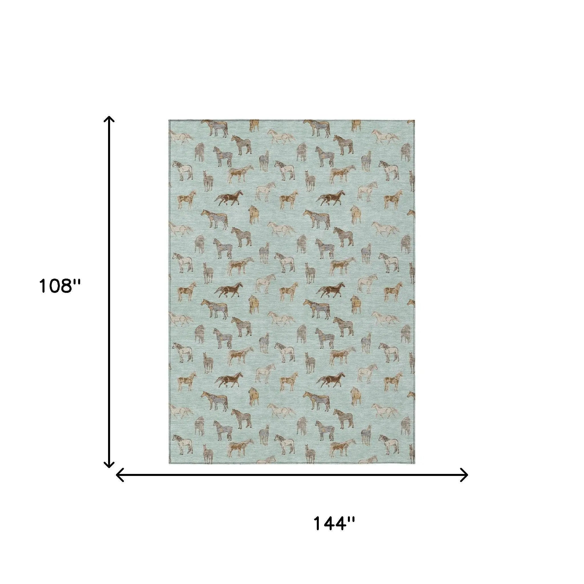 9' X 12' Mint Green And Beige Horse Washable Indoor Outdoor Area Rug Homeroots Outdoor