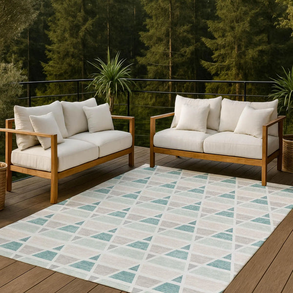 9' X 12' Mint Green And Green Geometric Washable Indoor Outdoor Area Rug Homeroots Outdoor