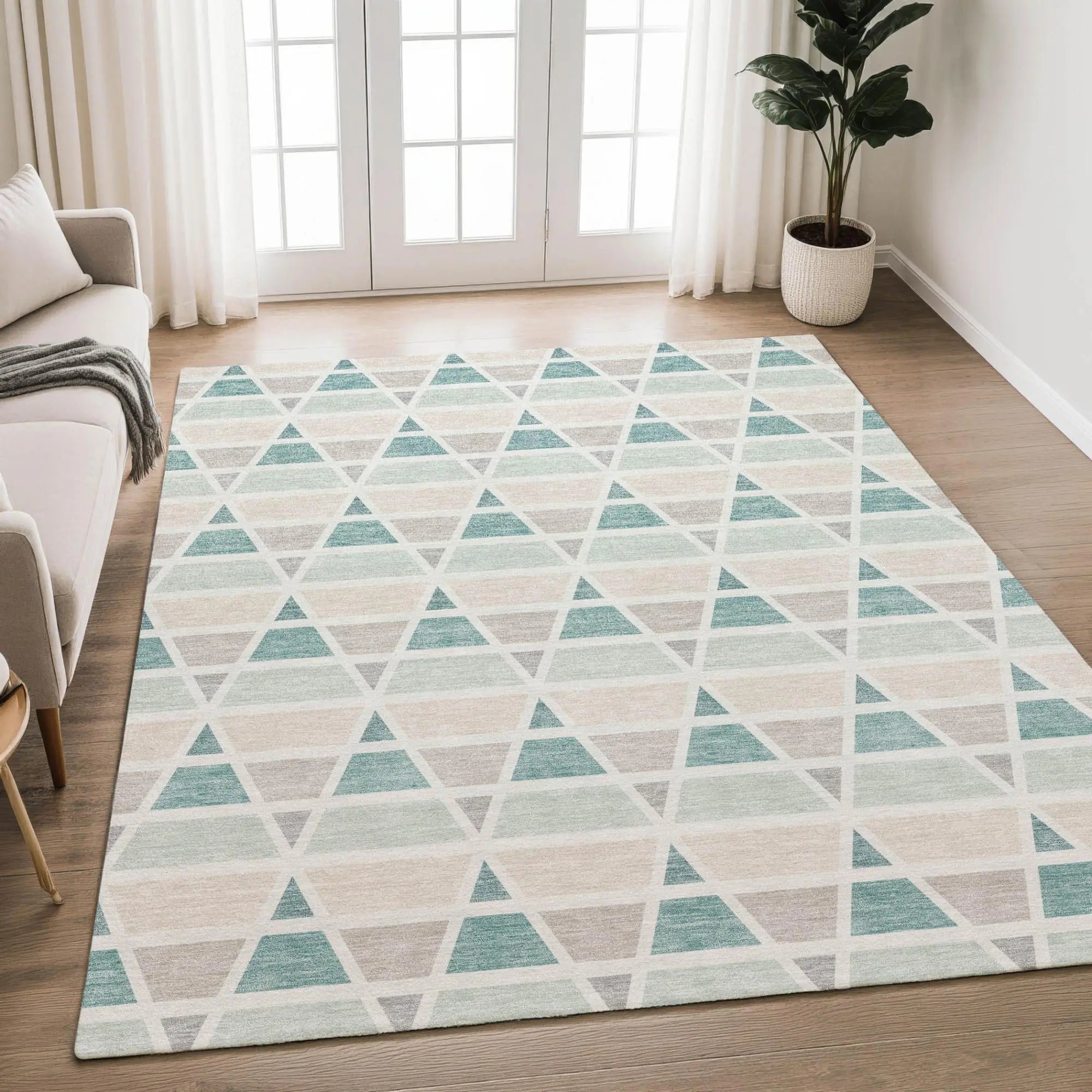 9' X 12' Mint Green And Green Geometric Washable Indoor Outdoor Area Rug Homeroots Outdoor