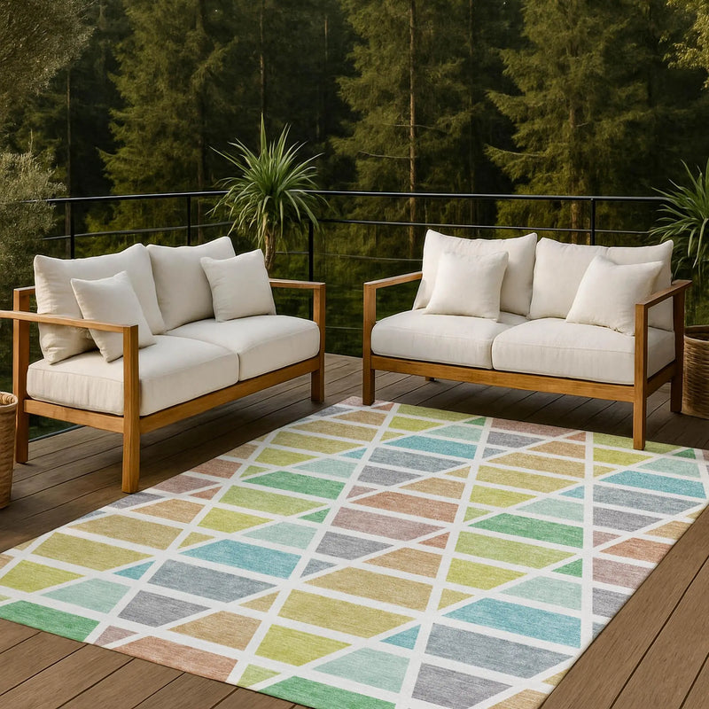 9' X 12' Mint Green And Green Geometric Washable Indoor Outdoor Area Rug Homeroots Outdoor