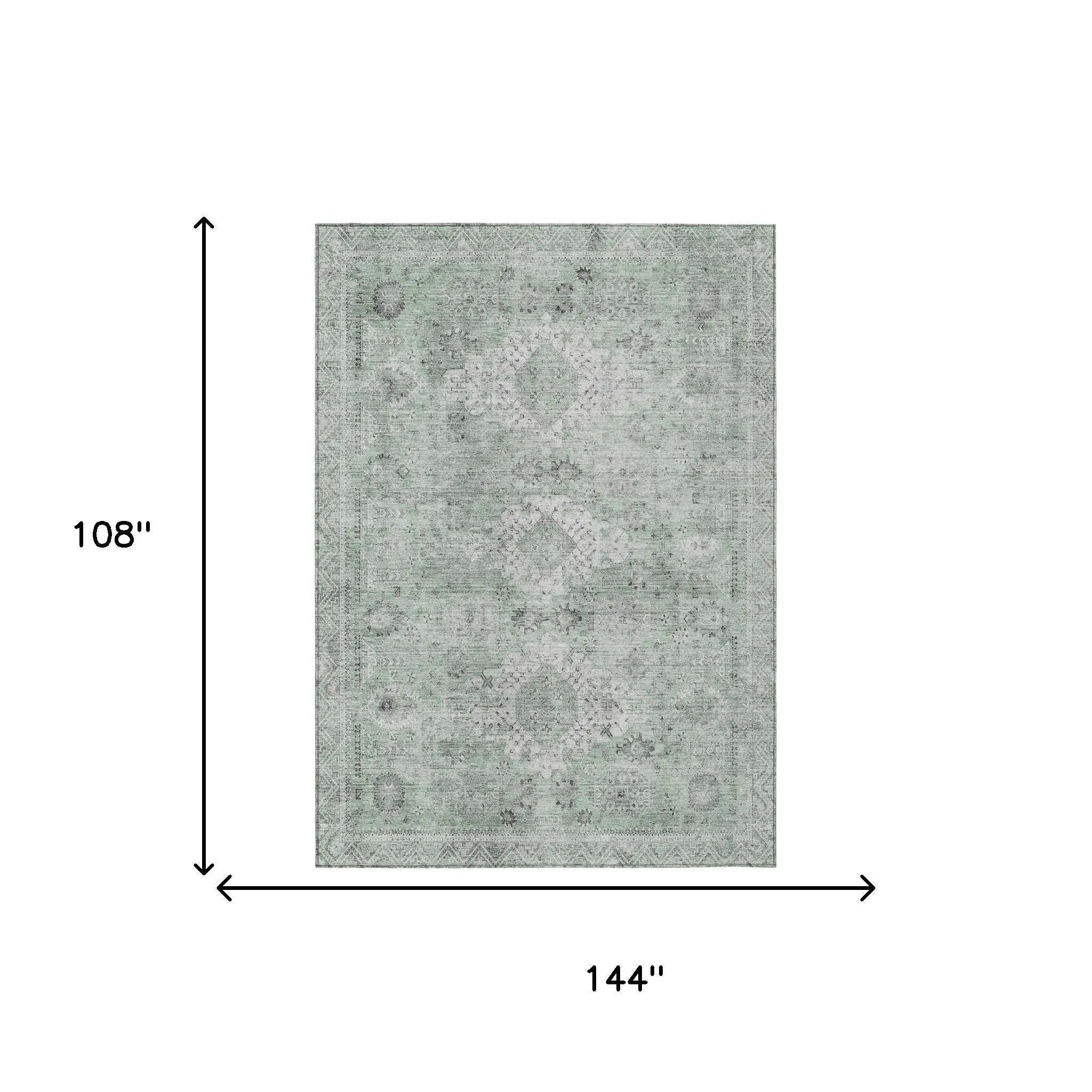 9' X 12' Mint Green And Green Oriental Washable Indoor Outdoor Area Rug Homeroots Outdoor