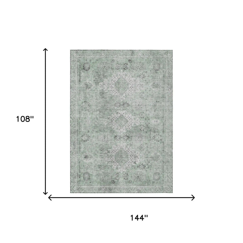 9' X 12' Mint Green And Green Oriental Washable Indoor Outdoor Area Rug Homeroots Outdoor